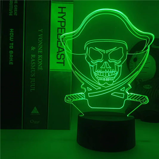 One Piece LED-Nachtlicht – Jolly-Roger-Emblem von Luffy (Grün)