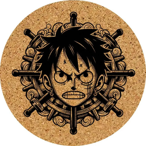 One Piece-Untersetzer – Steuerrad und Ruffy aus Kork