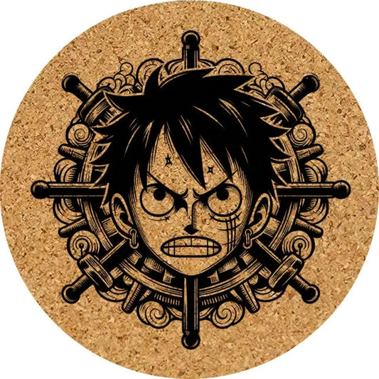 One Piece-Untersetzer – Steuerrad und Ruffy aus Kork