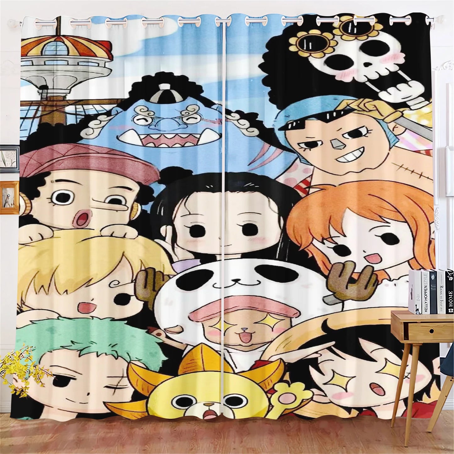 One-Piece-Vorhang – Die vollständige Strohhut-Bande (Chibi- & Kawaii-Stil)
