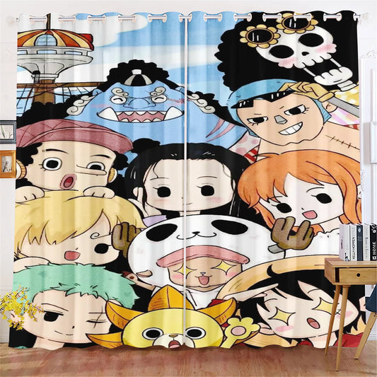 One-Piece-Vorhang – Die vollständige Strohhut-Bande (Chibi- & Kawaii-Stil)
