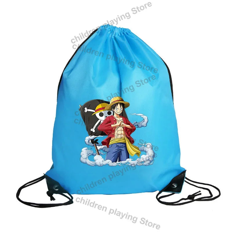 One Piece-Turnbeutel – Monkey D. Luffy beim Surfen, blaue Illustration