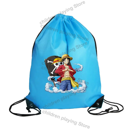 One Piece-Turnbeutel – Monkey D. Luffy beim Surfen, blaue Illustration