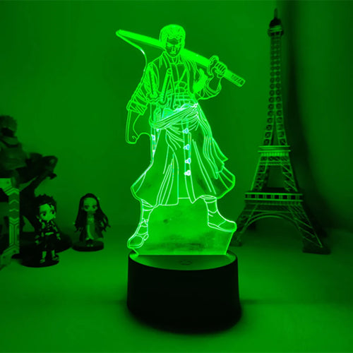 One Piece LED-Nachtlicht – Roronoa Zoro Kampfhaltung (Grün)