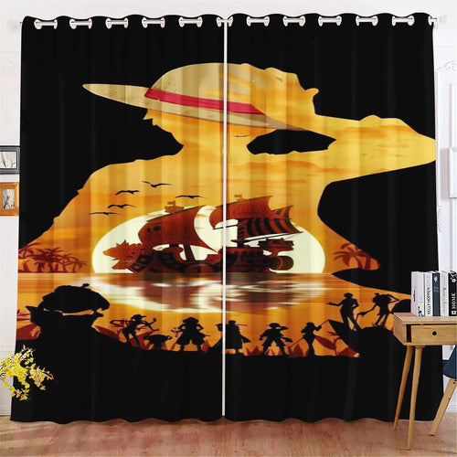 One-Piece-Vorhang – Silhouette der Crew im Sonnenuntergang
