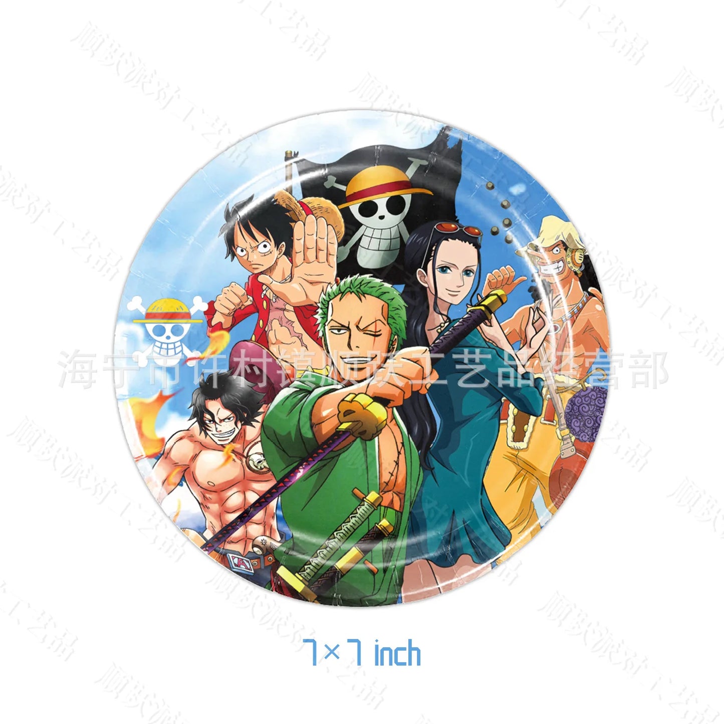 One Piece-Rundteller – Illustration der Bande im Wano-Kuni-Stil