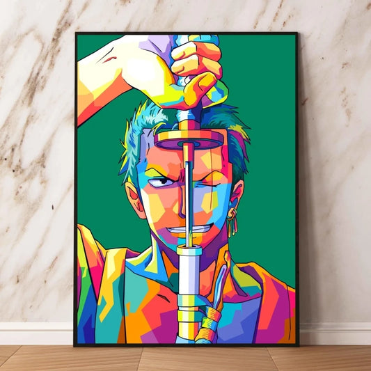 One Piece Pop-Art-Bild – Lorenor Zorro mit Schwert im Mund