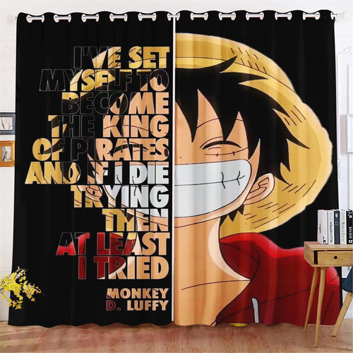 One-Piece-Vorhang – Porträt von Monkey D. Ruffy „Skate or Die“ (Schwarzes Design)