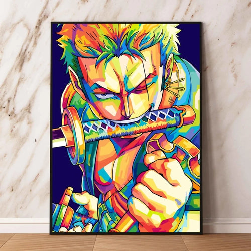 One Piece Pop-Art-Bild – Lorenor Zorro mit drei Schwertern