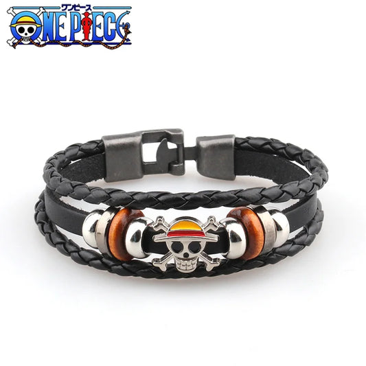 Bracelet One Piece - Cuir Tressé & Skull Luffy