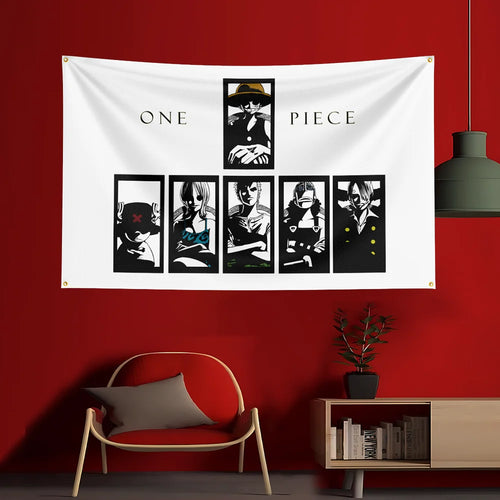 One Piece-Poster – Schwarz-Weiß-Porträts der Strohhutbande