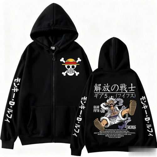 Sweat à Capuche Oversize One Piece - Monkey D. Luffy Gear 5 (Noir)