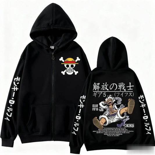 Sweat à Capuche Oversize One Piece - Monkey D. Luffy Gear 5 (Noir)