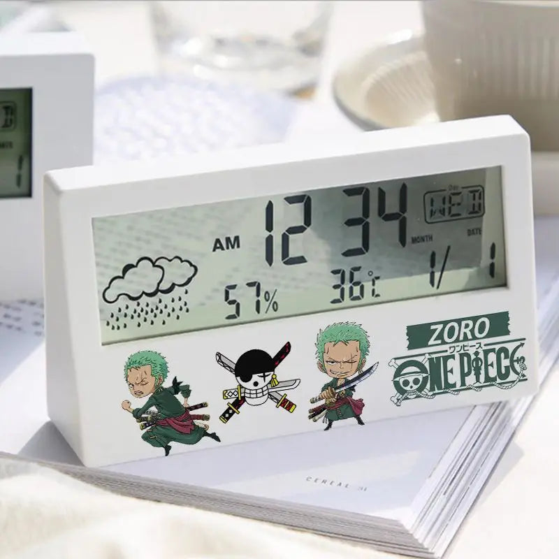 Digitaler One Piece-Wecker – Zoro, Chopper & Lysop (Weiß)