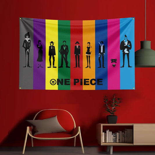 Drapeau One Piece - Équipage Mugiwara Silhouette (Multicolore)