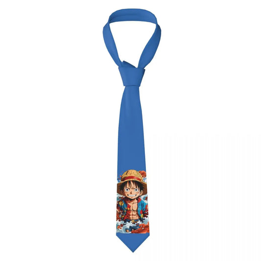 One Piece-Krawatte – Ruffy-Porträt in Blau