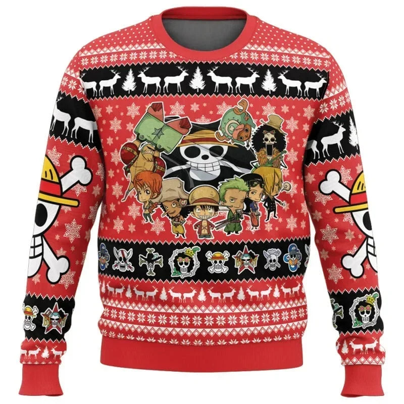 Pull One Piece - Motifs Festifs Équipage au Complet (Rouge)