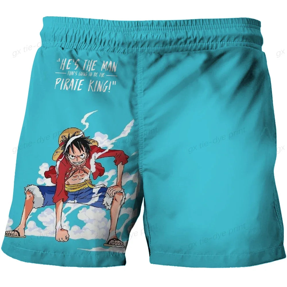 Short de Bain One Piece - Motif Bleu Azur avec Luffy et Chopper