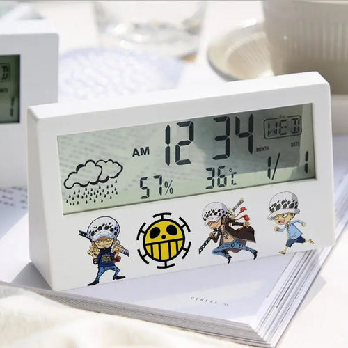 Digitaler One Piece-Wecker – Trafalgar Law & Ruffy (Weiß)