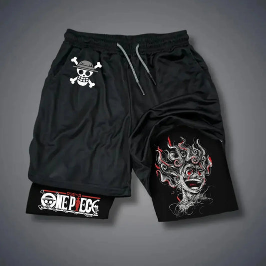 Short de Sport 2-en-1 One Piece - Illustration Luffy Gear 4 Snakeman (Noir)
