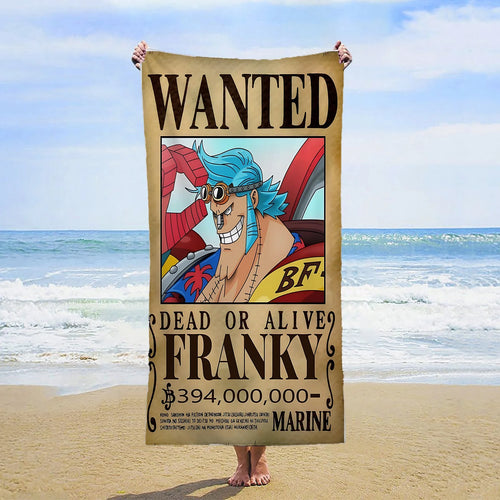 One Piece-Strandtuch – Wanted-Poster von Franky (Iron Pirate)