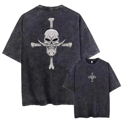 T-shirt Vintage One Piece - Crâne Jolly Roger & Os Croisés (Effet Usé)