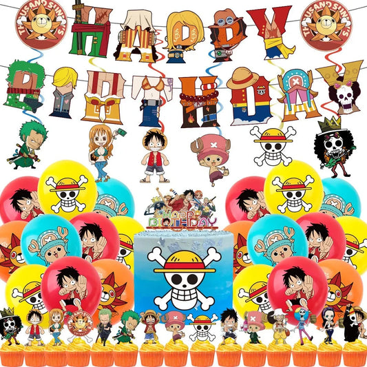 Kit de Décoration Anniversaire One Piece - Bannières et Ballons Cartoon