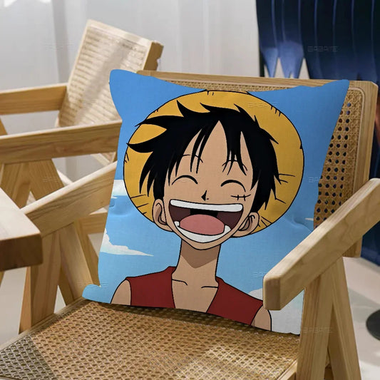 One Piece Kissenbezug – Porträt des lächelnden Monkey D. Ruffy