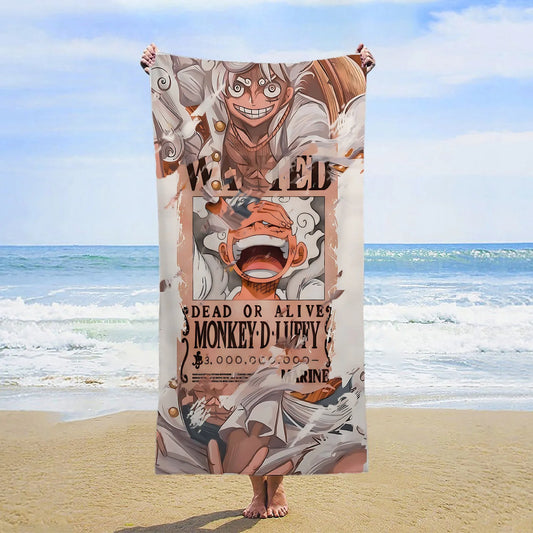 One Piece-Strandtuch – Wanted-Poster von Monkey D. Ruffy, Gear 5