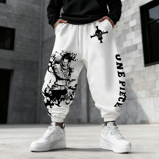 Pantalon de Jogging One Piece - Silhouette Ace & Sabo (Design Blanc)