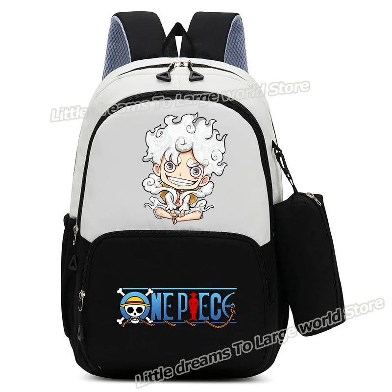 One Piece-Rucksack – Schwarz-weiße Chibi-Zeichnung von Monkey D. Ruffy