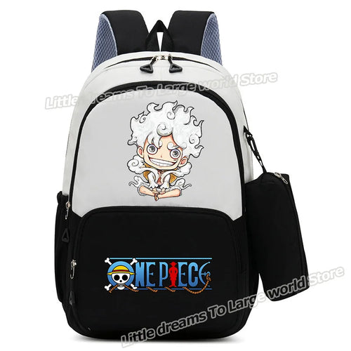 One Piece-Rucksack – Schwarz-weiße Chibi-Zeichnung von Monkey D. Ruffy