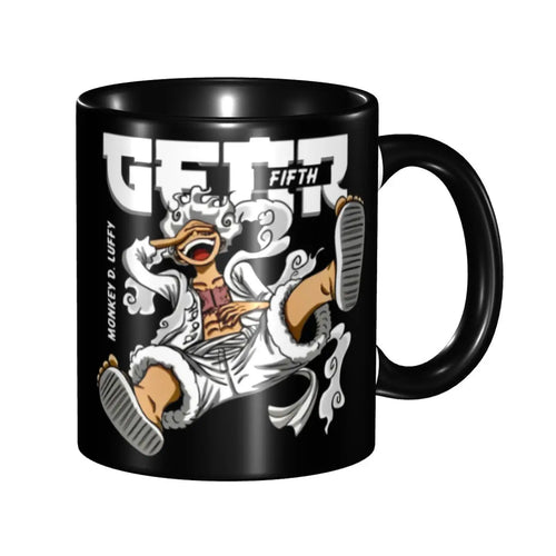 One Piece-Becher – Gear-5-Nika-Skizze mit Holzveredelung