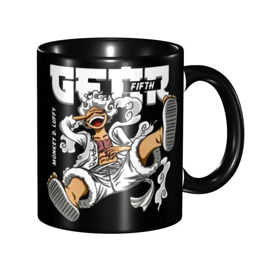 One Piece-Becher – Gear-5-Nika-Skizze mit Holzveredelung