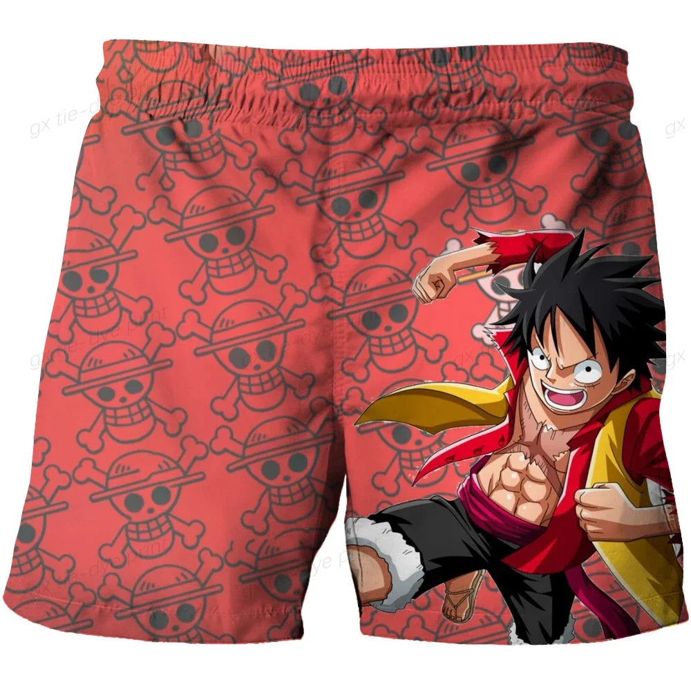 Short de Bain One Piece - Motif Fleurs de Cerisier et Luffy (Rouge)