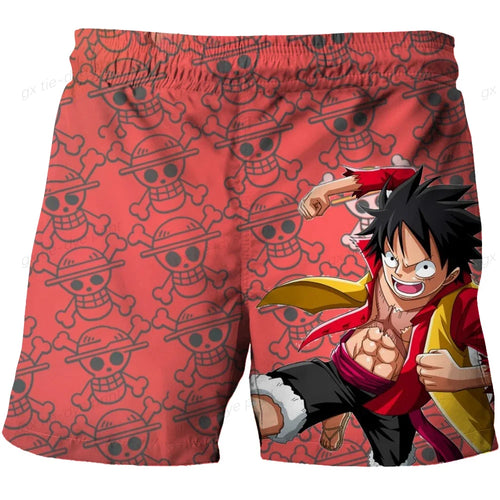 Short de Bain One Piece - Motif Fleurs de Cerisier et Luffy (Rouge)