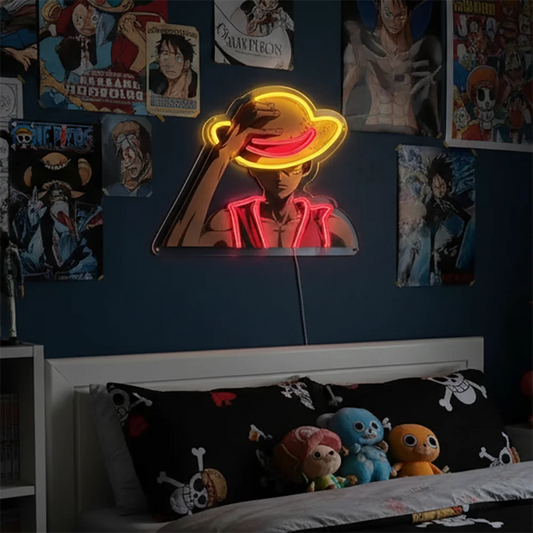 Lampe Néon One Piece - Silhouette Luffy Chapeau de Paille Rouge