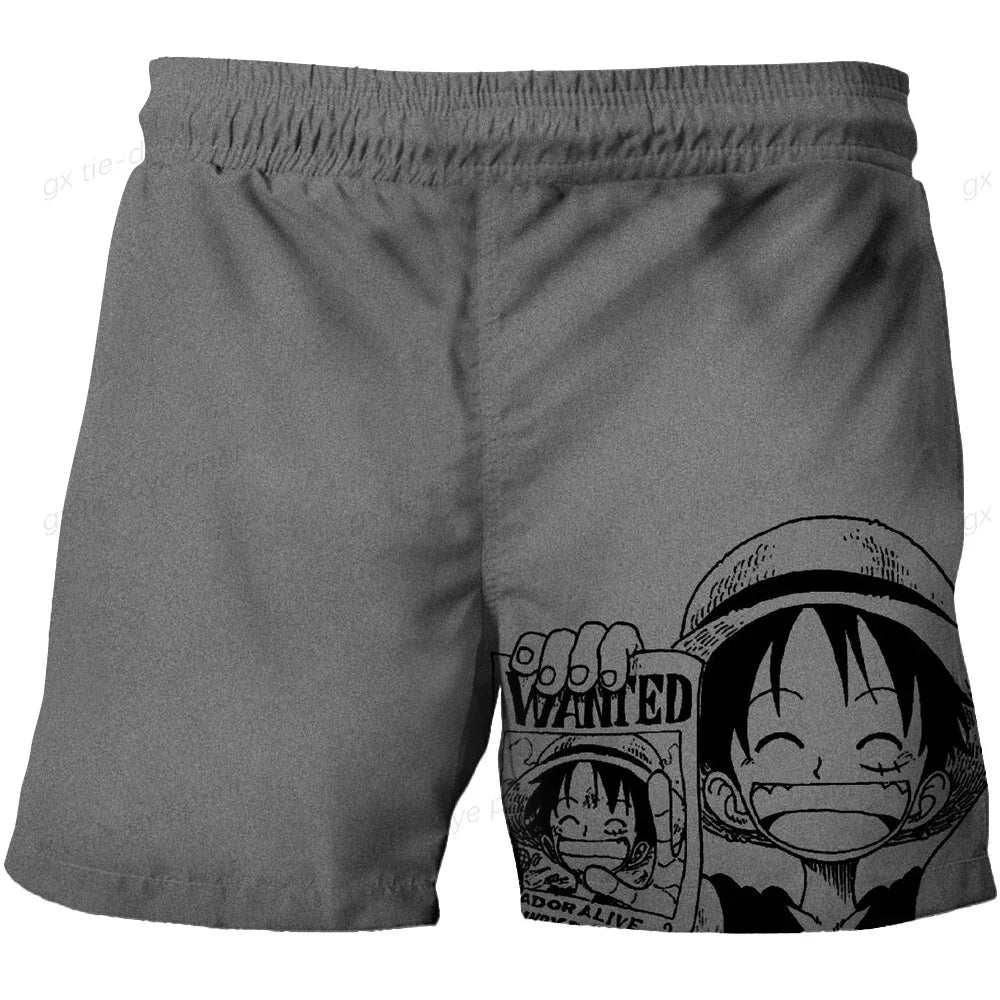 Short de Bain One Piece - Motif Manga Gris avec Portraits Équipage