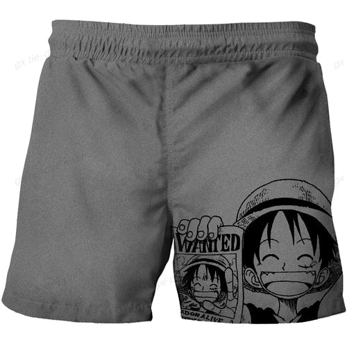 Short de Bain One Piece - Motif Manga Gris avec Portraits Équipage