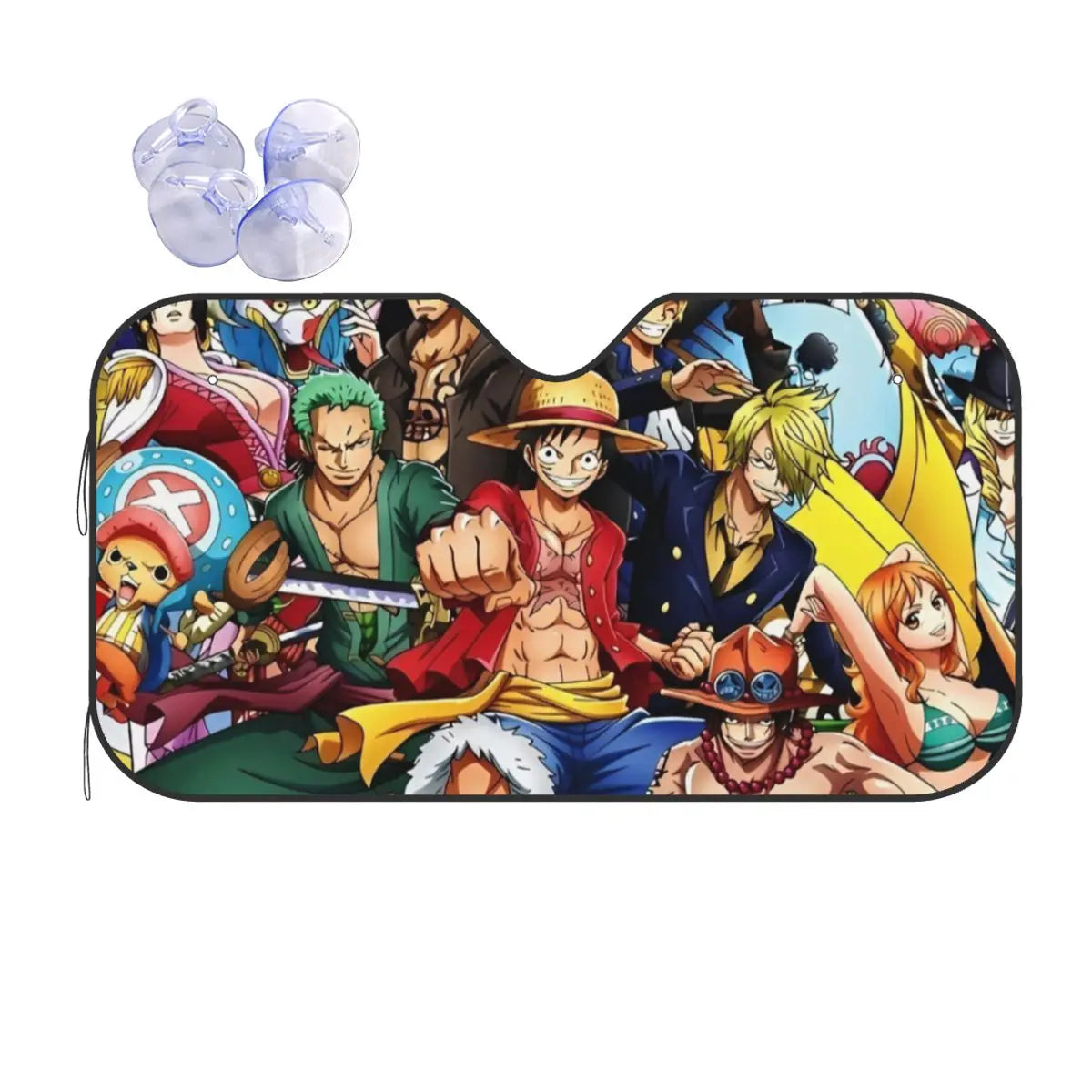 One Piece-Frontscheiben-Sonnenblende – Collage klassischer Gesichter der Strohhut-Crew