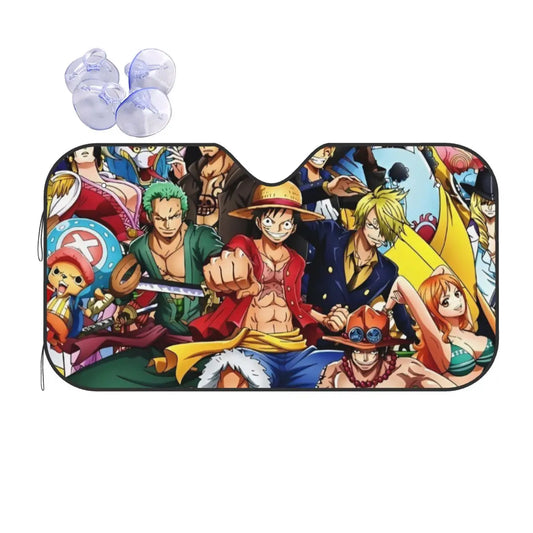 One Piece-Frontscheiben-Sonnenblende – Collage klassischer Gesichter der Strohhut-Crew