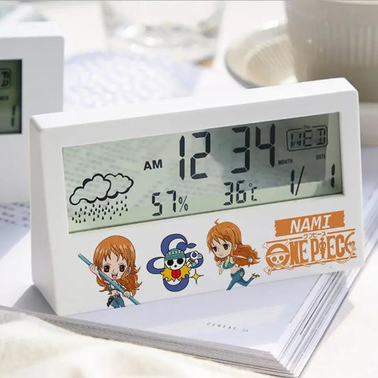 Digitaler One Piece-Wecker – Nami, Sanji & Franky (Weiß)