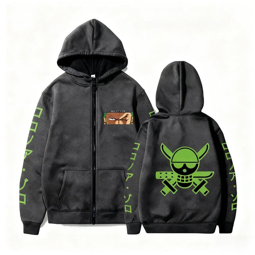 Sweat à Capuche One Piece - Logo Zoro Roronoa (Noir & Vert)