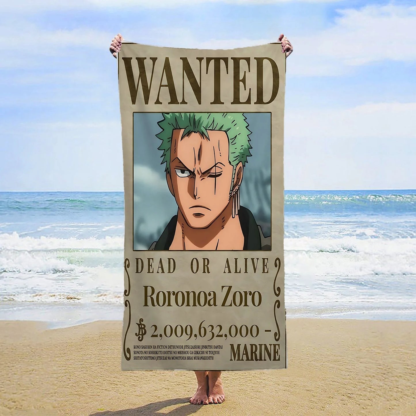 One Piece-Strandtuch – Wanted-Poster von Lorenor Zorro (Neue Welt)