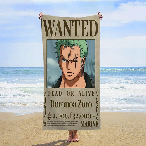 One Piece-Strandtuch – Wanted-Poster von Lorenor Zorro (Neue Welt)