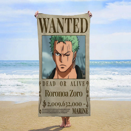 One Piece-Strandtuch – Wanted-Poster von Lorenor Zorro (Neue Welt)