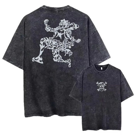 T-shirt Vintage One Piece - Gear 5 Sun God Nika "Libération" (Gris Délavé)
