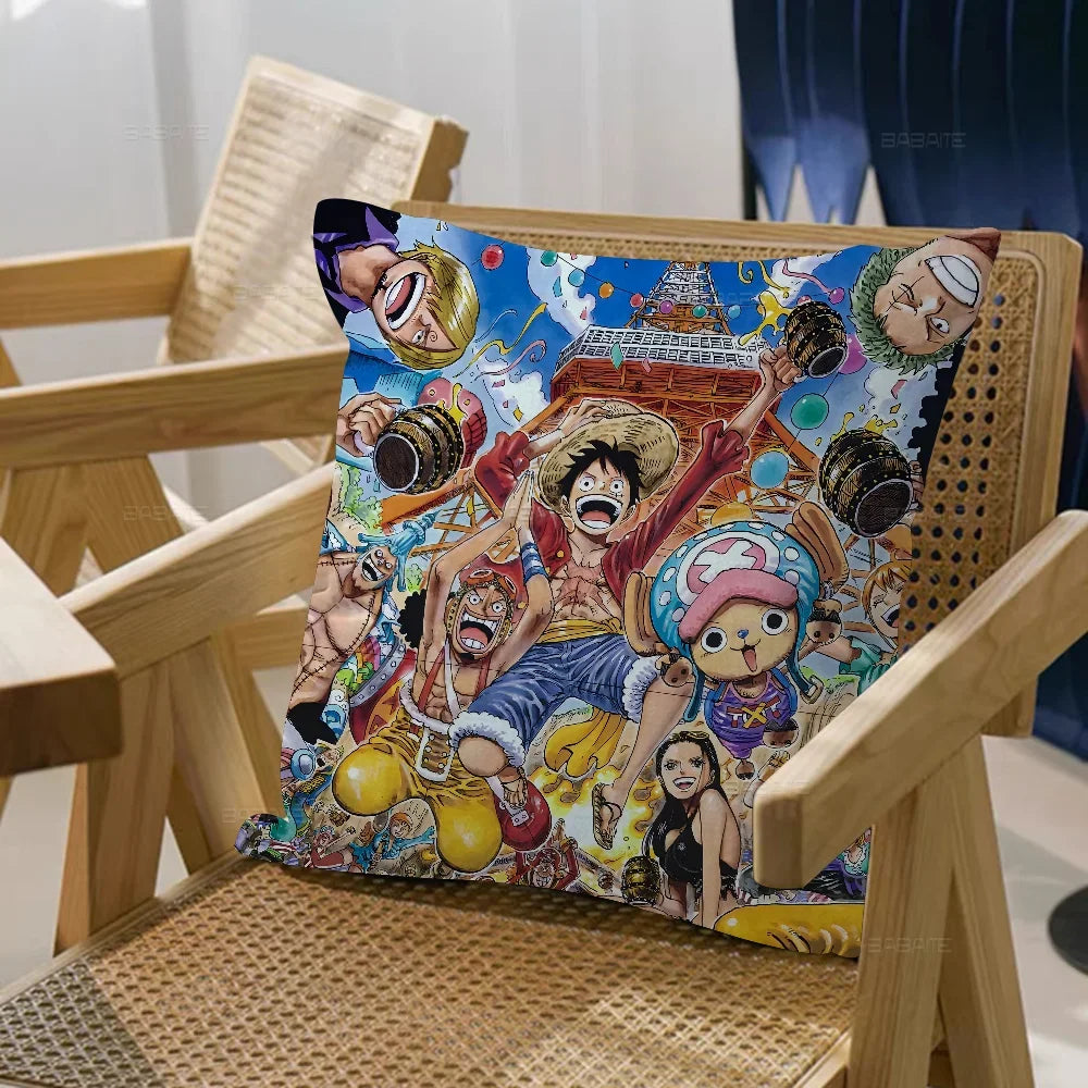 One Piece Kissenbezug – Strohhut-Crew im Manga-Stil
