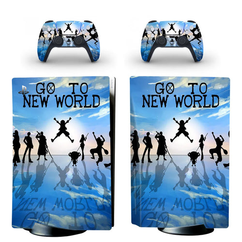 One Piece-PS5-Aufkleber – Silhouetten „Go To New World“ (Blau)