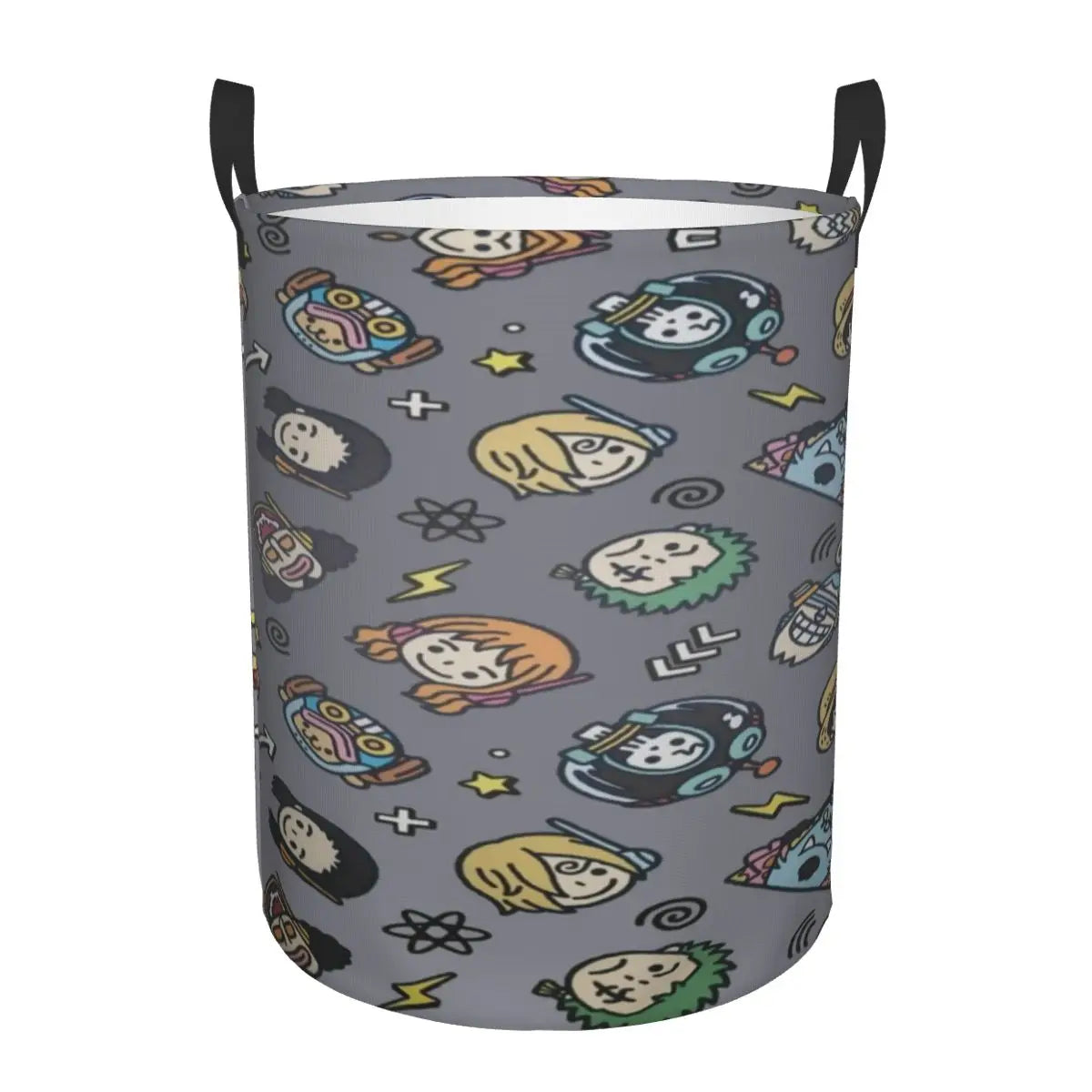 Panier à Linge One Piece - Motifs Icônes et Chapeaux de Paille (Gris)